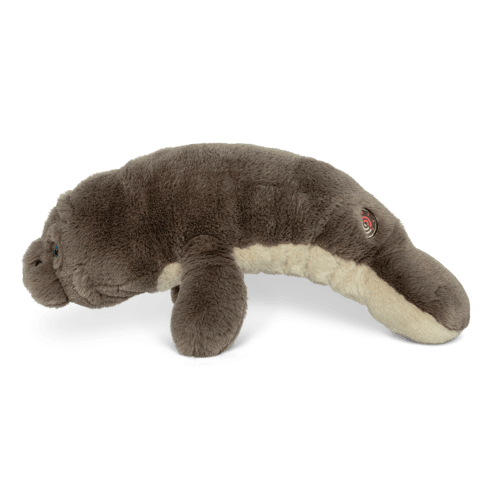 Manatee plushie side angled view.