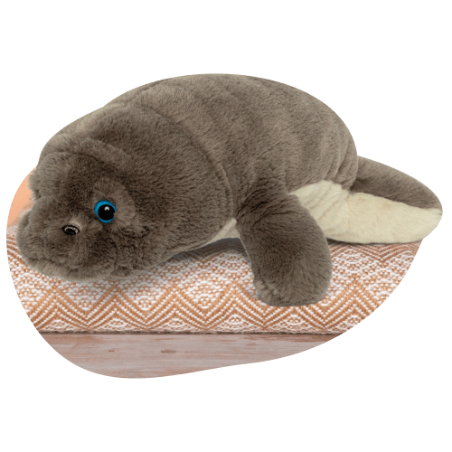 Manatee plushie styled angled view.