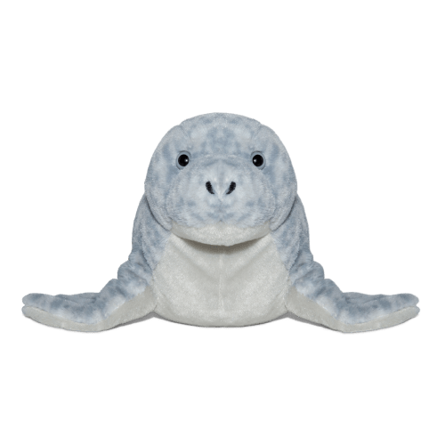 Seal plushie front angled view.