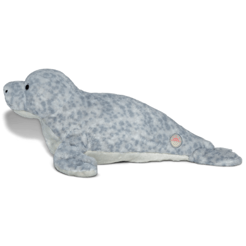 Seal plushie side angled view.