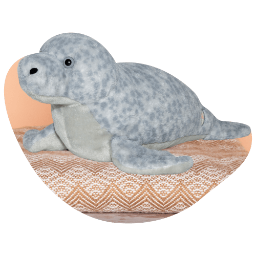 Seal plushie styled angled view.