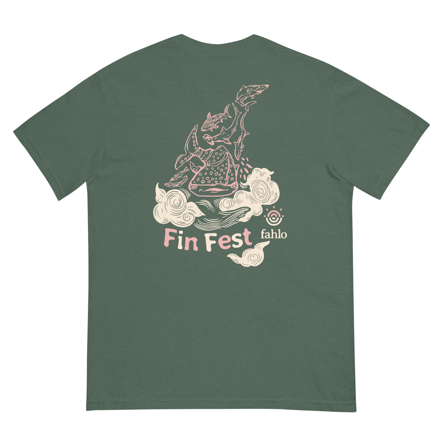 Unisex blue spruce t-shirt back view, alternate fabric tone