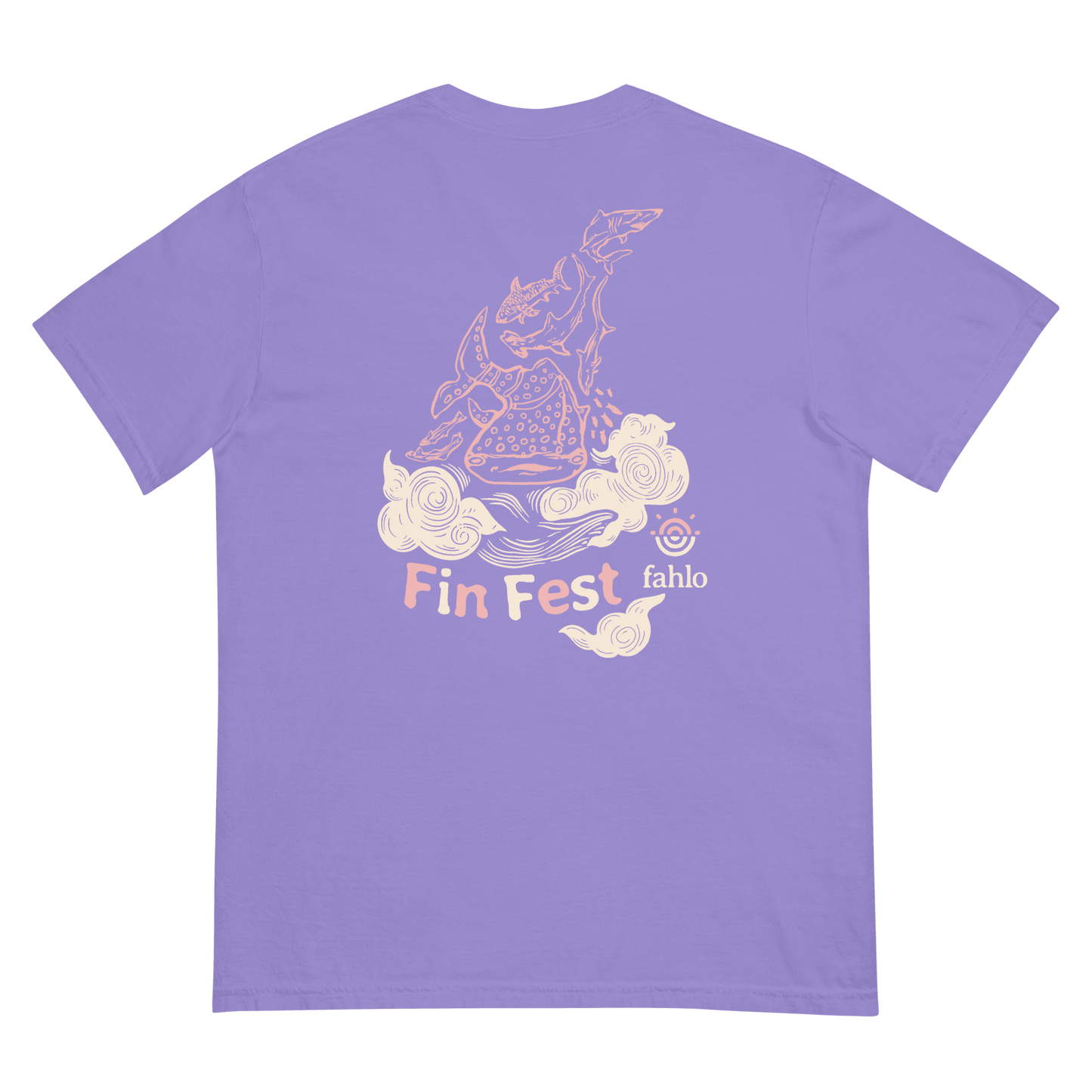 Back of violet shirt with seamless design