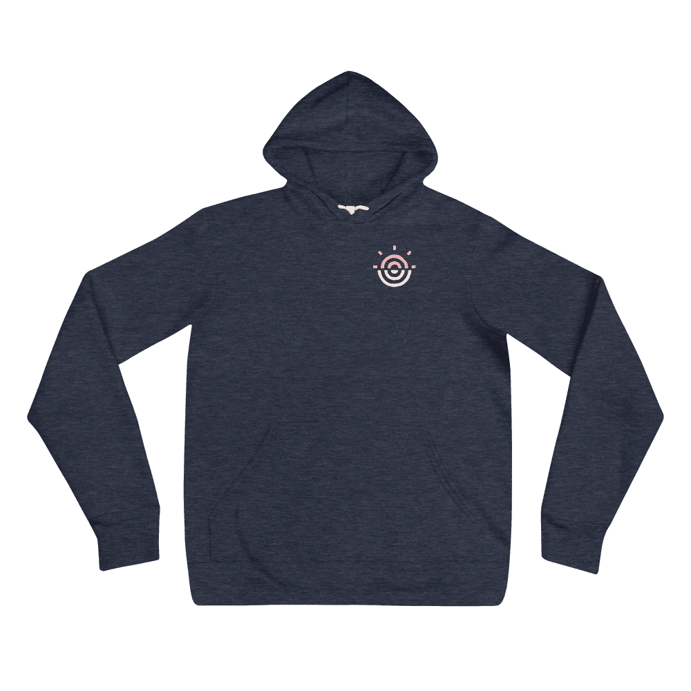 Heather navy unisex pullover hoodie highlighting the front design.