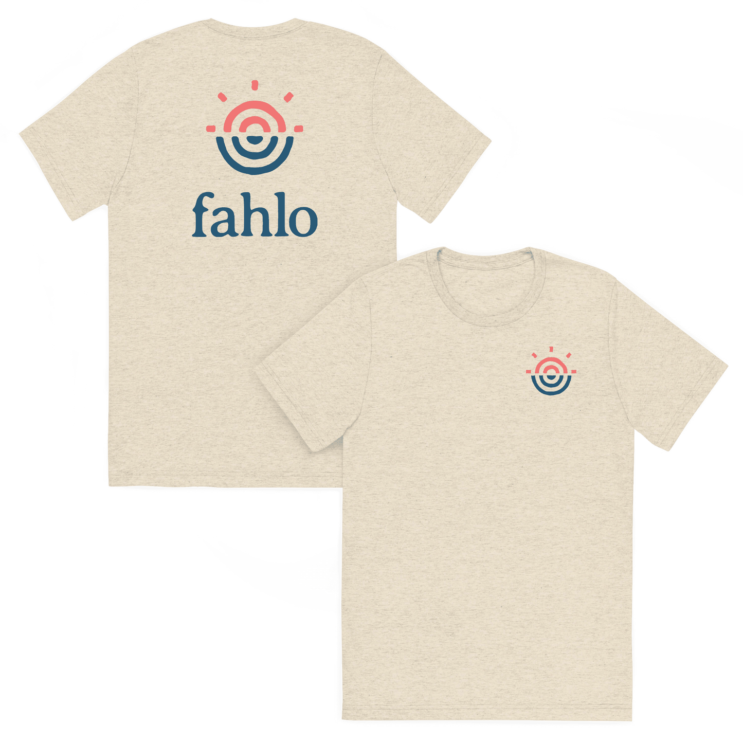 Oatmeal tri-blend unisex t-shirt featuring the front design.