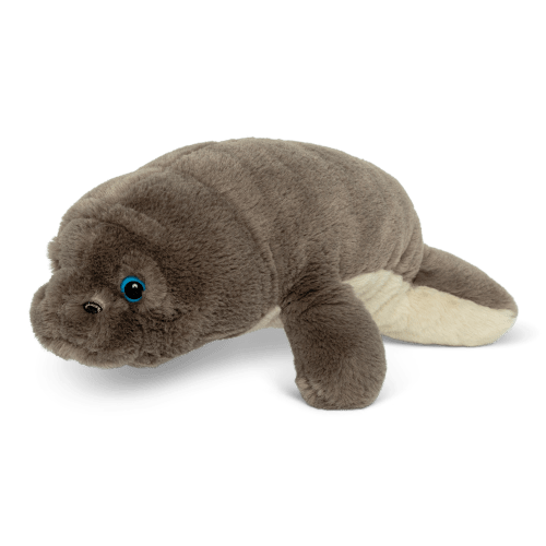 Manatee plushie angled view.