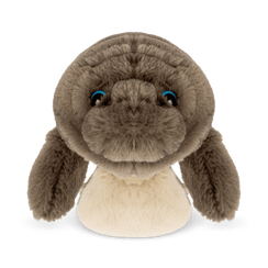 Manatee plushie front angled view.