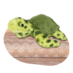 Sea turtle plushie styled angled view.