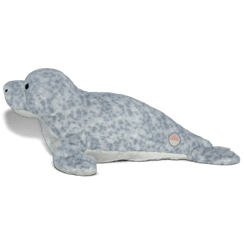 Seal plushie side angled view.