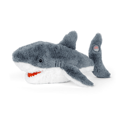 Shark plushie angled view.