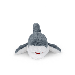 Shark plushie front angled view.