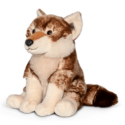 Wolf plushie angled view.