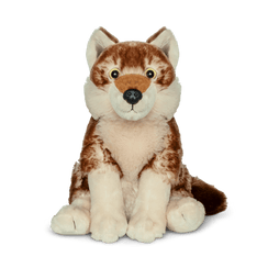 Wolf plushie front angled view.