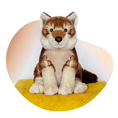 Wolf plushie styled angled view.