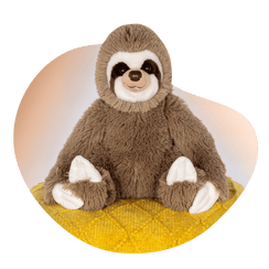 Sloth plushie with sloth photo on packaging