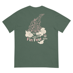 Unisex blue spruce t-shirt back view, alternate fabric tone