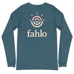 Back design of an unisex long sleeve T-shirt in athletic heather