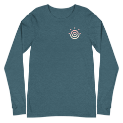 Back design of an unisex long sleeve T-shirt in deep teal