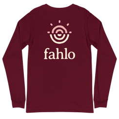 Back view of a unisex long sleeve T-shirt in maroon