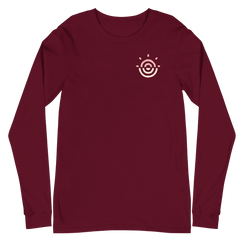 Maroon unisex long sleeve tee displaying the front design.