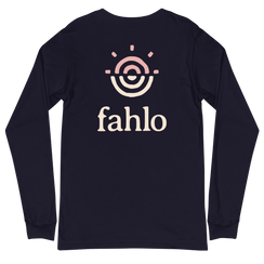 Navy unisex long sleeve tee with a back view.