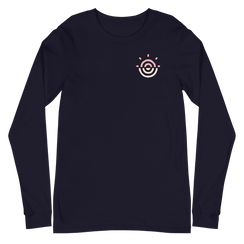 Navy unisex long sleeve tee with the front design visible.
