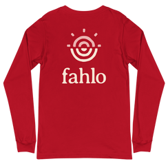 Red unisex long sleeve tee showcasing the back design.