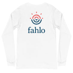 White unisex long sleeve tee showing the back design.
