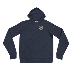Heather navy unisex pullover hoodie highlighting the front design.