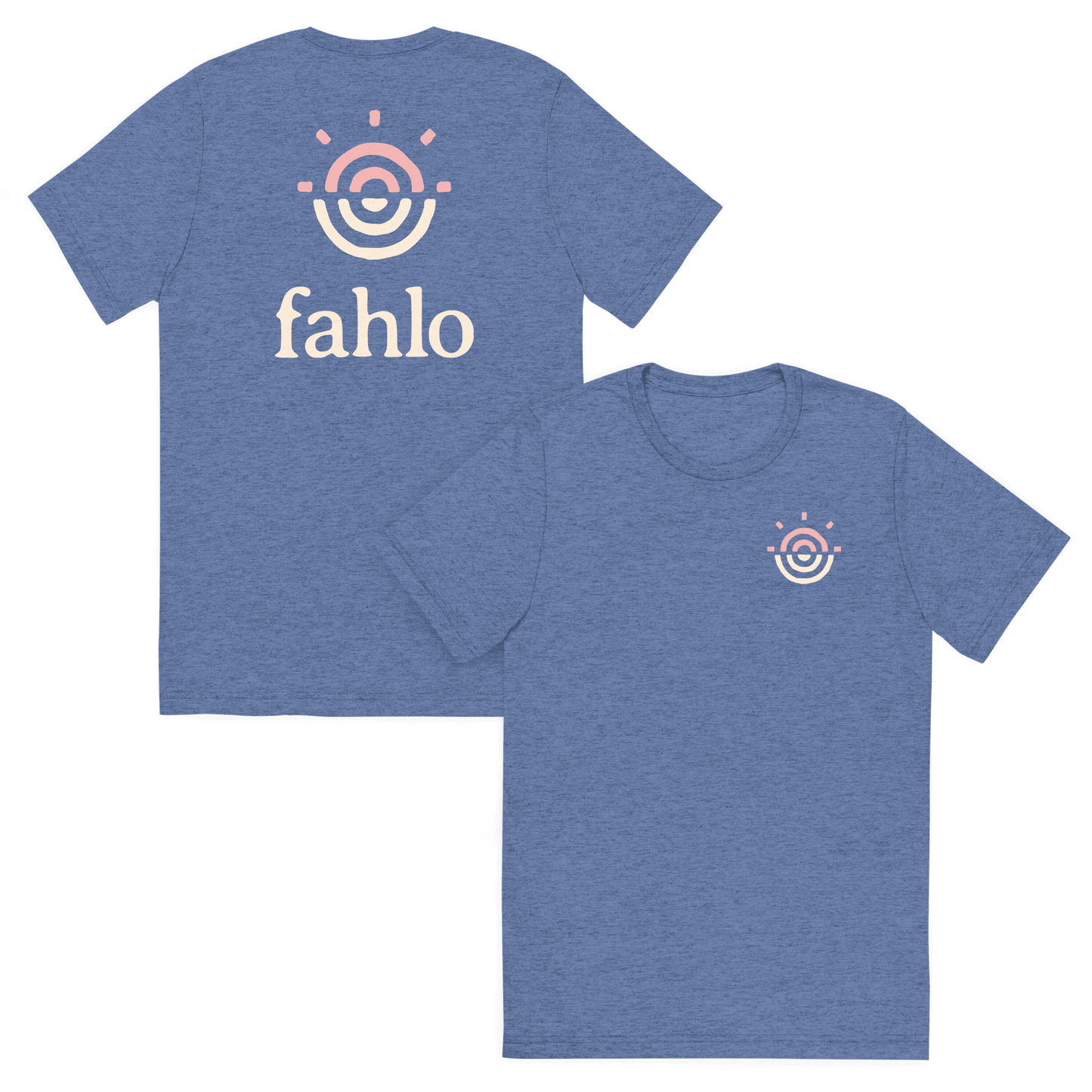 Blue tri-blend unisex t-shirt featuring a clear front view.