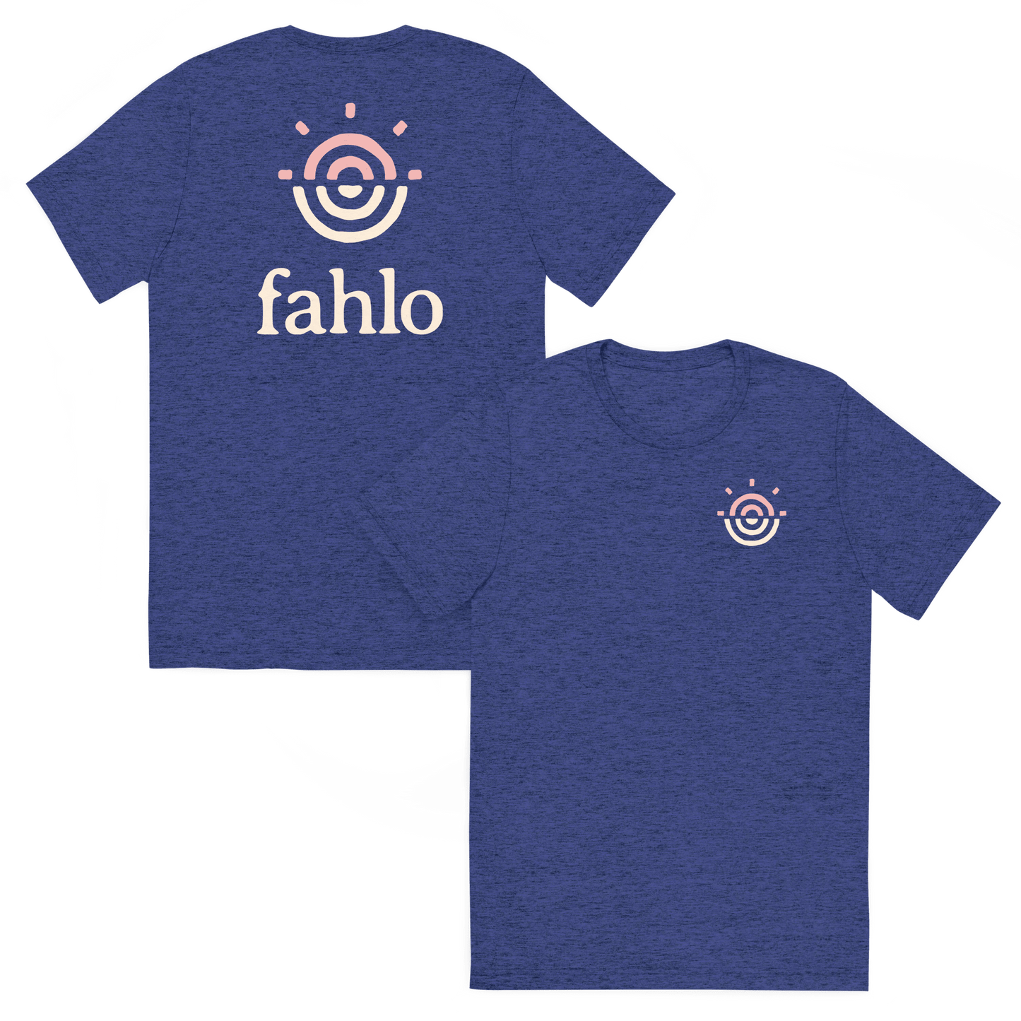 Navy tri-blend unisex t-shirt with the front design visible.